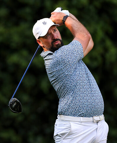 ATLANTA, GEORGIA - AUGUST 28: Peter Finch hits a tee shot on the 13th hole during the 2024 Creator Classic prior to the TOUR Championship at East Lake Golf Club on August 28, 2024 in Atlanta, Georgia. (Photo by Mike Mulholland/Getty Images)
